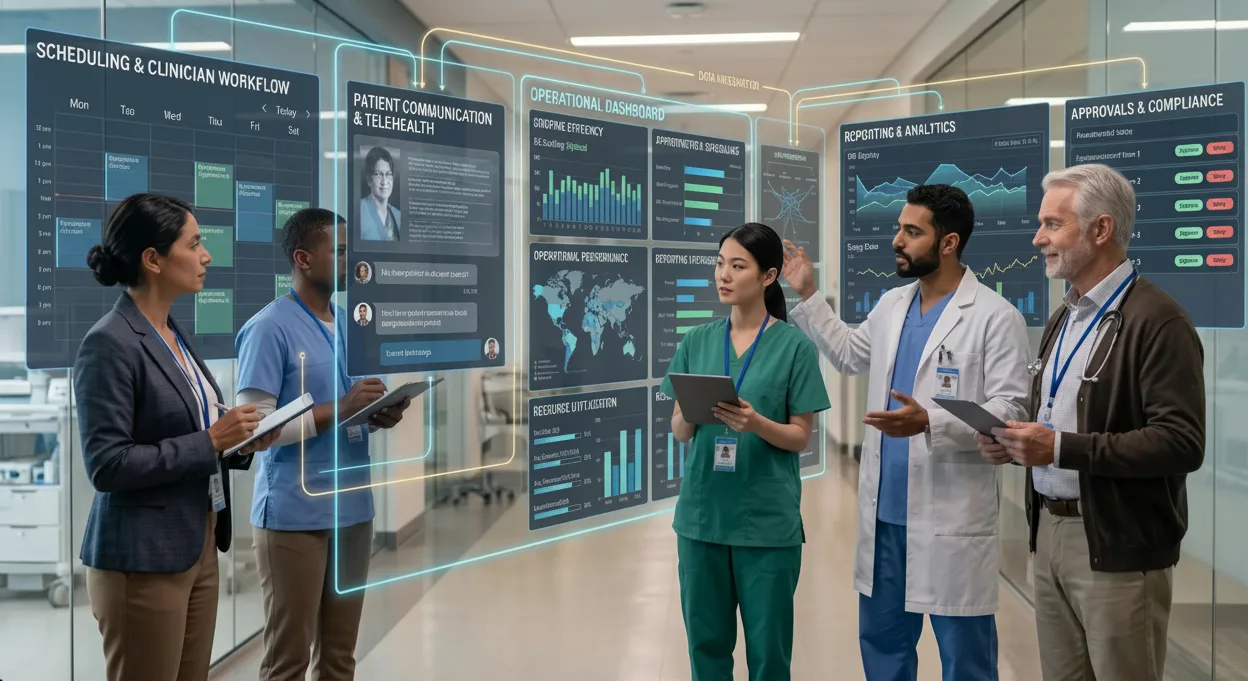 Healthcare operations team using custom software