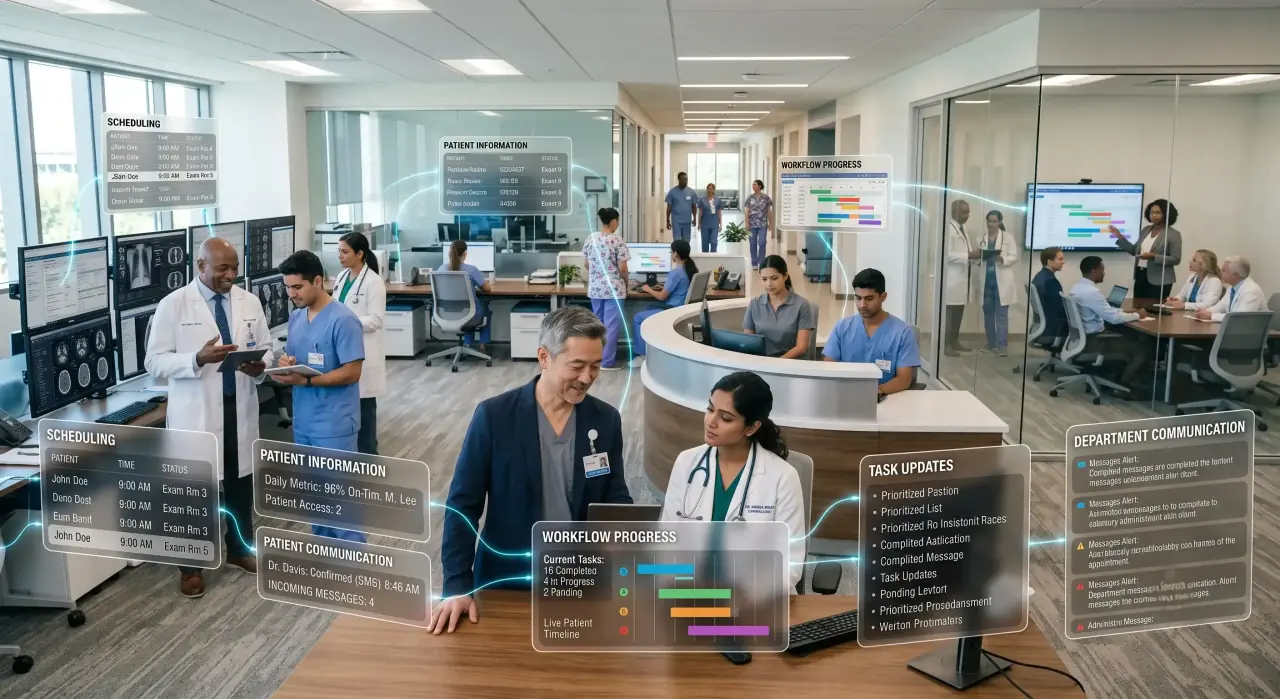 Healthcare workflow and scheduling illustration