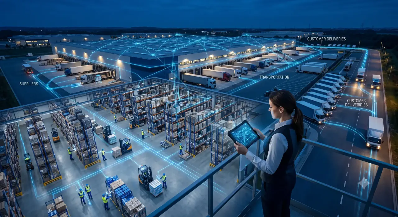 Connected warehouse and transport network with live supplier and customer delivery visibility
