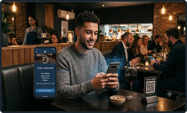 Restaurant customer receiving an order confirmation through a mobile ordering app