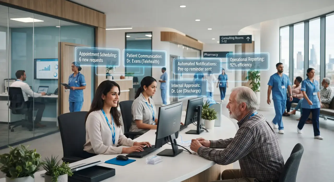 Healthcare team coordinating patient scheduling and operational workflows