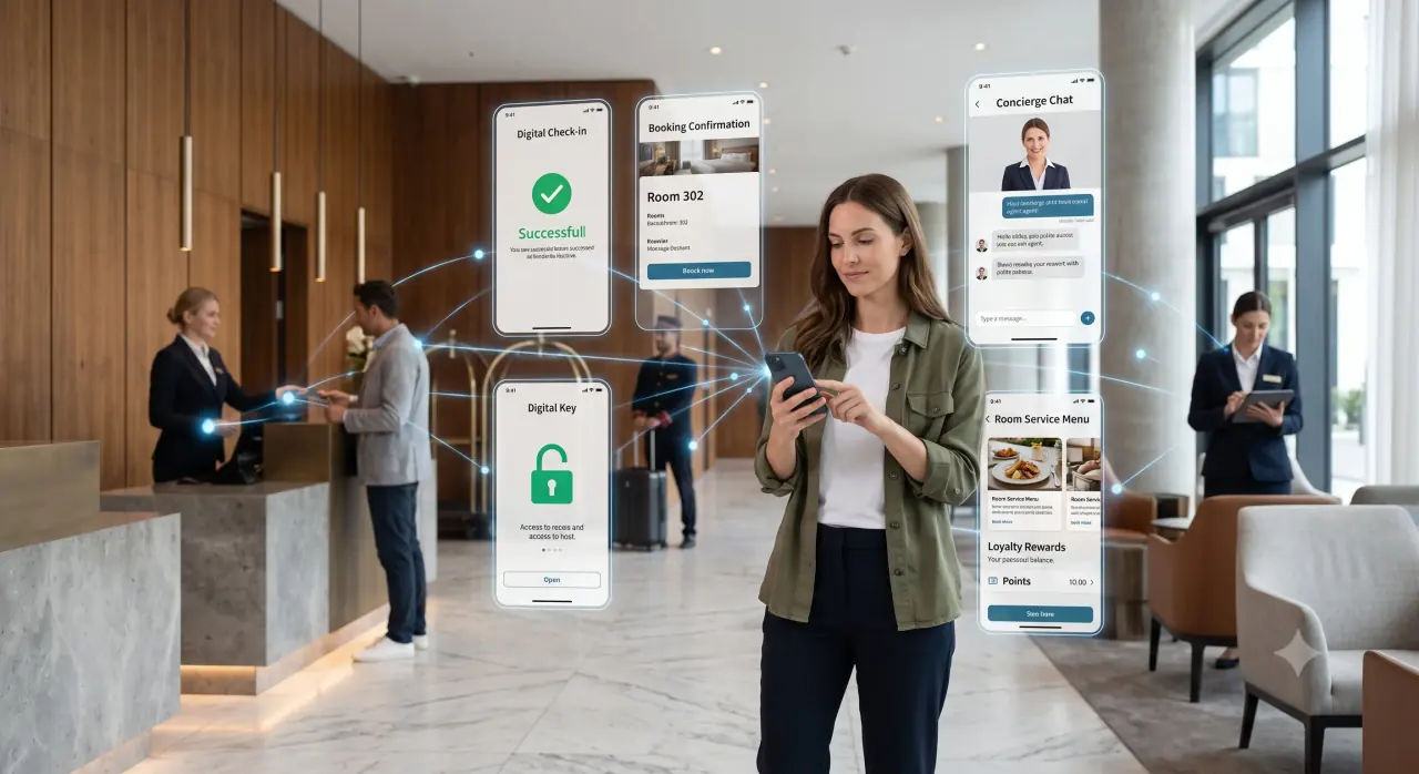 Hotel guest experience supported by digital check-in and connected communication