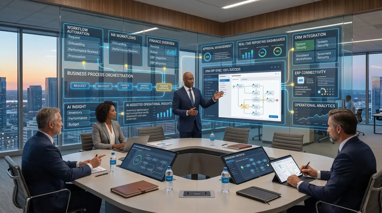Leaders planning digital transformation from manual workflows to connected automation and AI systems