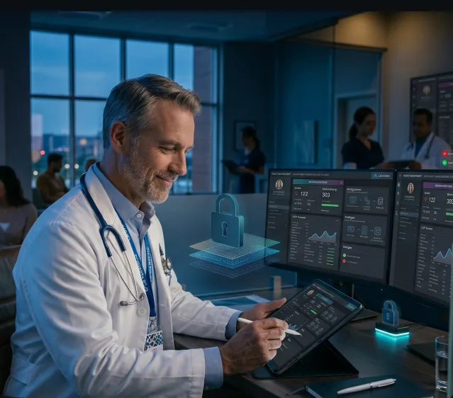 GDPR Checklist for Building Secure Healthcare Applications Clinician using a secure healthcare app with privacy and access controls