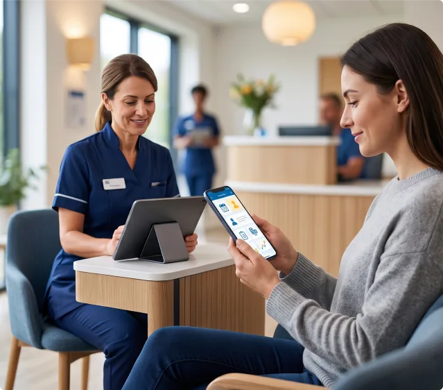 Patient Portal App Development: What UK Clinics Should Plan First Patient using a mobile patient portal app during a clinic visit