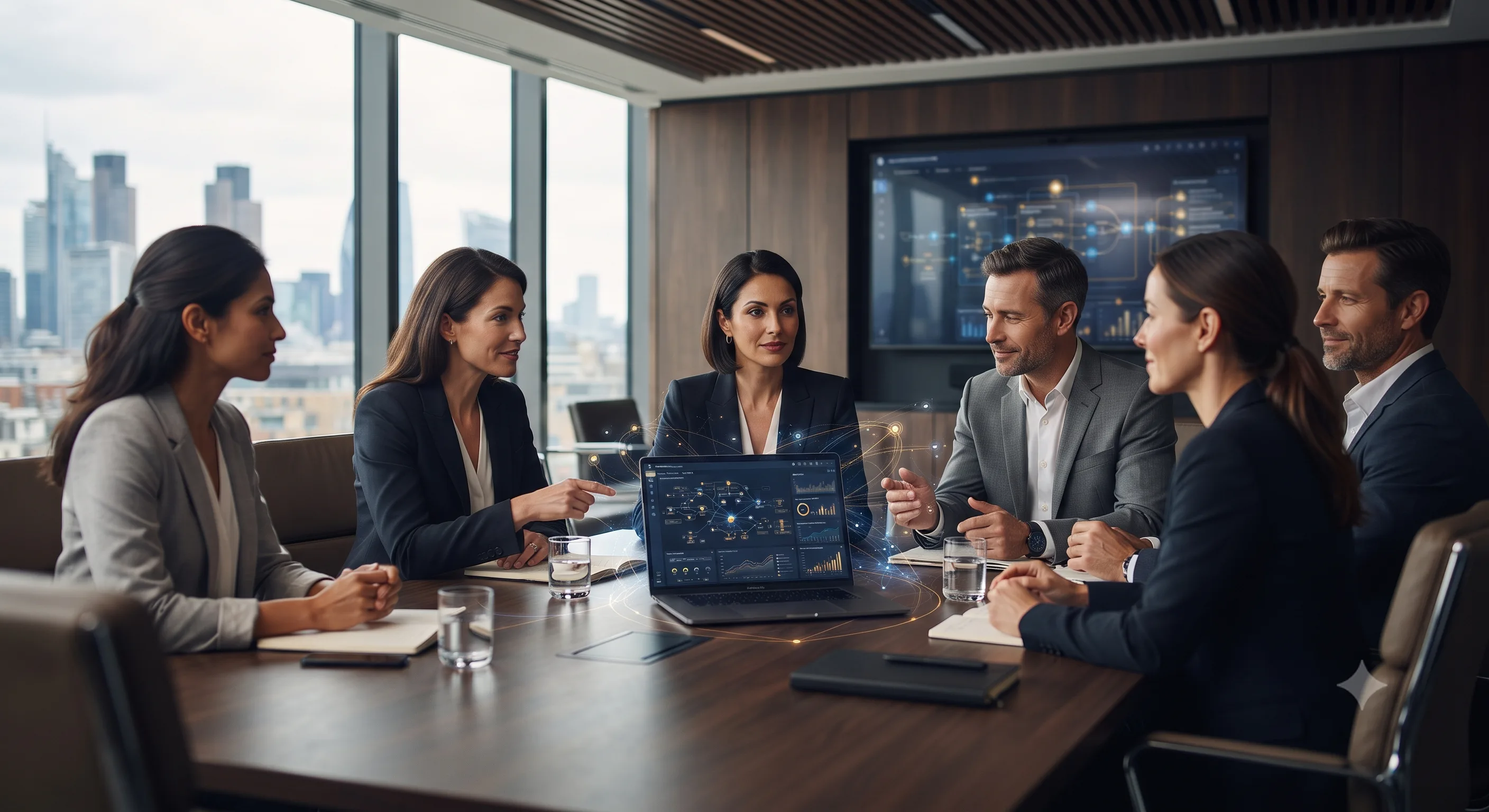 Why UK Businesses Are Rethinking Technology Investments in 2026 UK business leaders reviewing technology investment and connected software dashboards