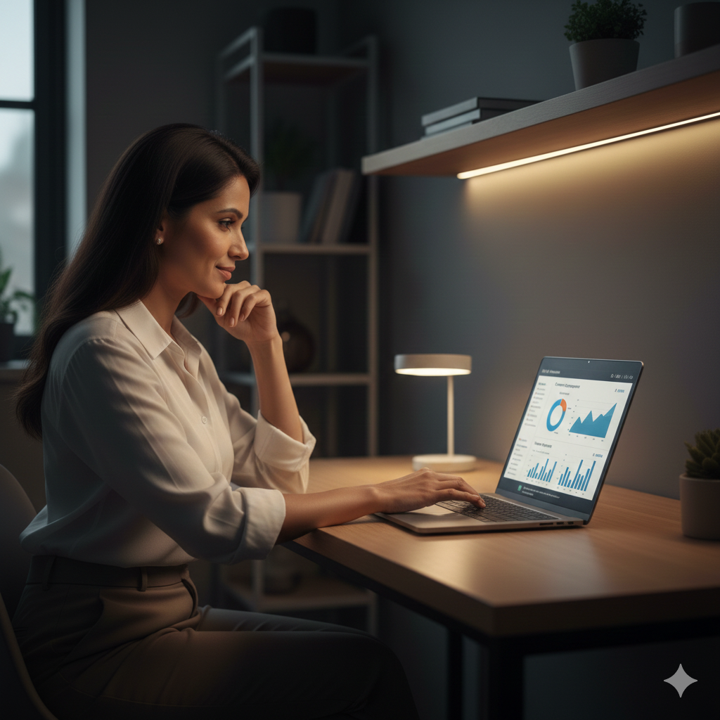 Small business owner using AI-driven messaging and workflow automation tools