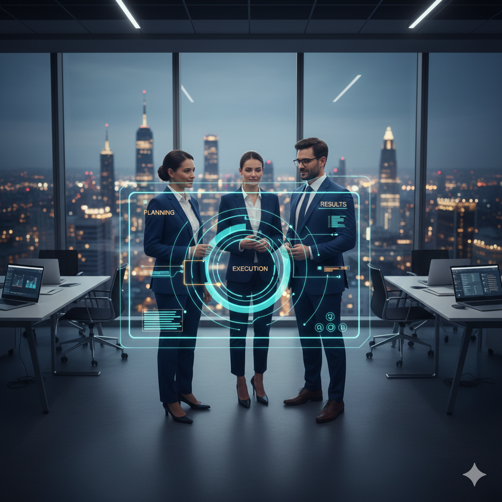 Business process automation visual with connected workflow steps and approvals