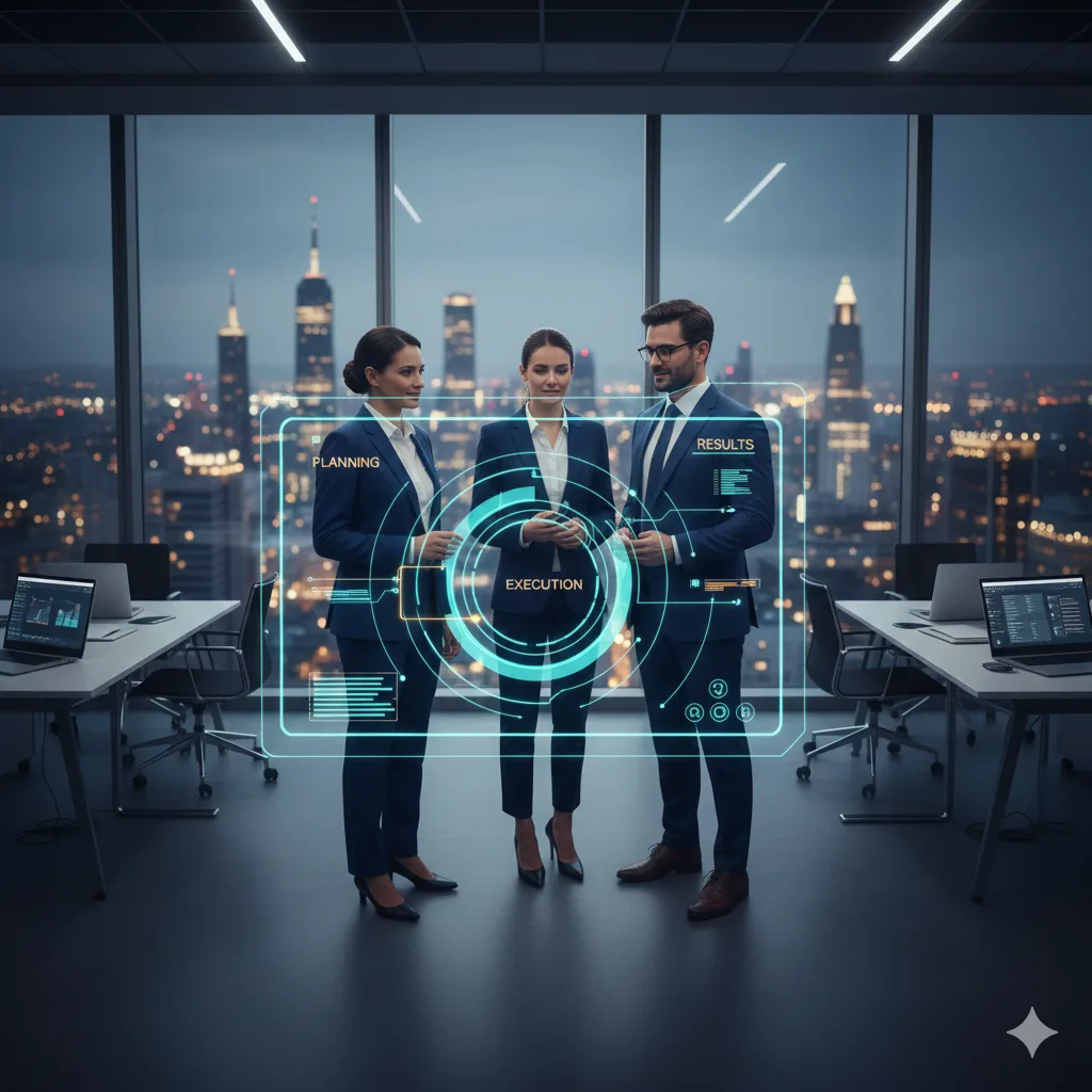 Business process automation visual with connected workflow steps and approvals