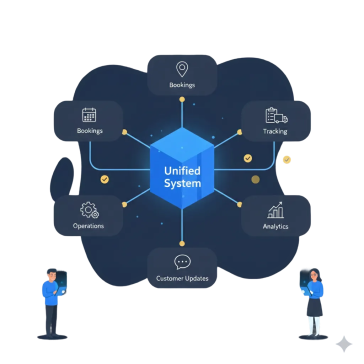 Unified logistics workflow dashboard connecting shipment and customer operations