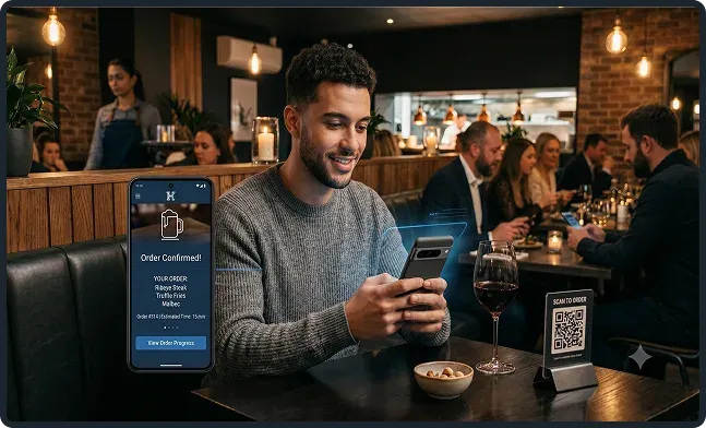 Restaurant customer receiving an order confirmation through a mobile ordering app