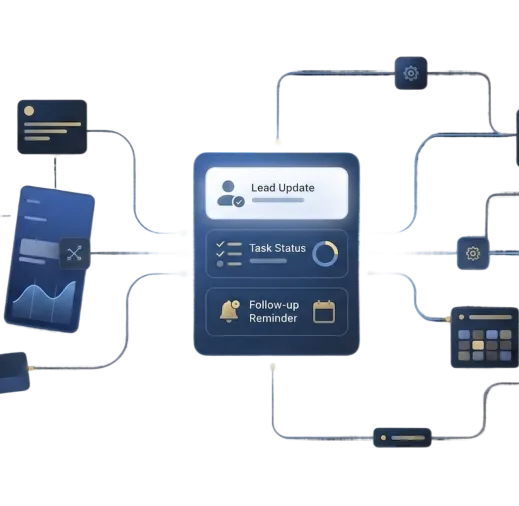 CRM workflow automation mobile app illustration