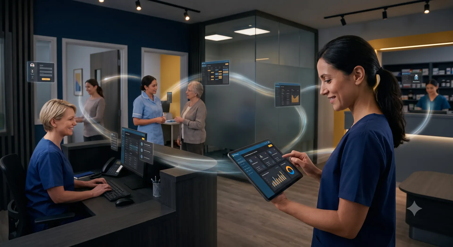How Healthcare Providers Improve Operations with Custom Software in 2026 Healthcare operations illustration showing scheduling, patient communication, and process visibility