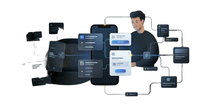 Custom mobile app development workflow illustration